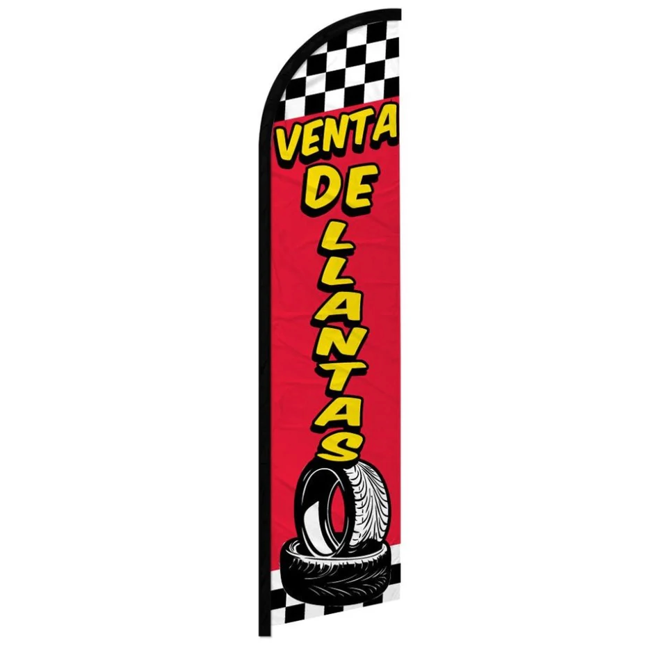 VENTA DE LLANTAS (RED CHECKERED) WINDLESS BANNER FLAG
