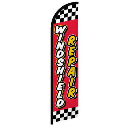 WINDSHIELD REPAIR (RED CHECKERED) WINDLESS BANNER FLAG