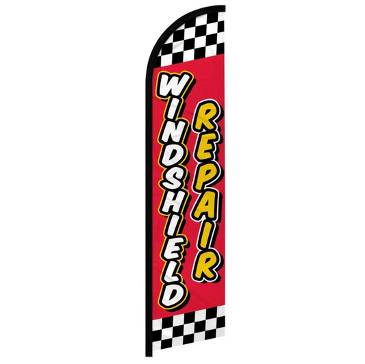 WINDSHIELD REPAIR (RED CHECKERED) WINDLESS BANNER FLAG