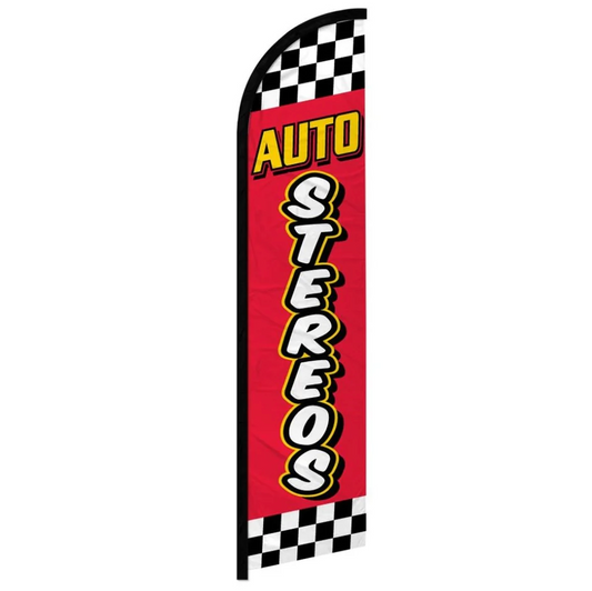 AUTO STEREOS (RED CHECKERED) WINDLESS BANNER FLAG