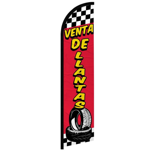 VENTA DE LLANTAS (RED CHECKERED) WINDLESS BANNER FLAG
