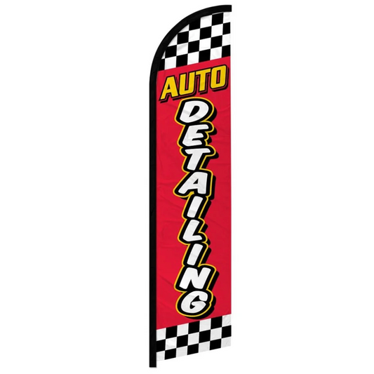 AUTO DETAILING (RED CHECKERED) WINDLESS BANNER FLAG